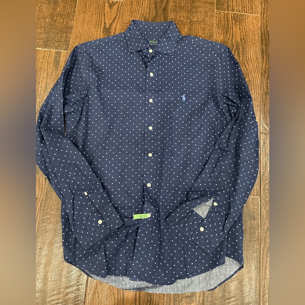 Polo Ralph Lauren Men’s Navy Blue  patterned Button Up Medium